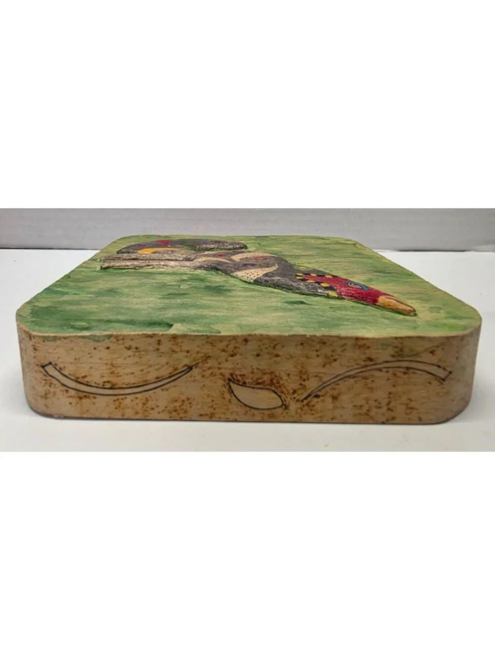 Vintage Handmade Folk Art Fox Wood Plaque Hand Carved Woodburned Painted Wall Ar